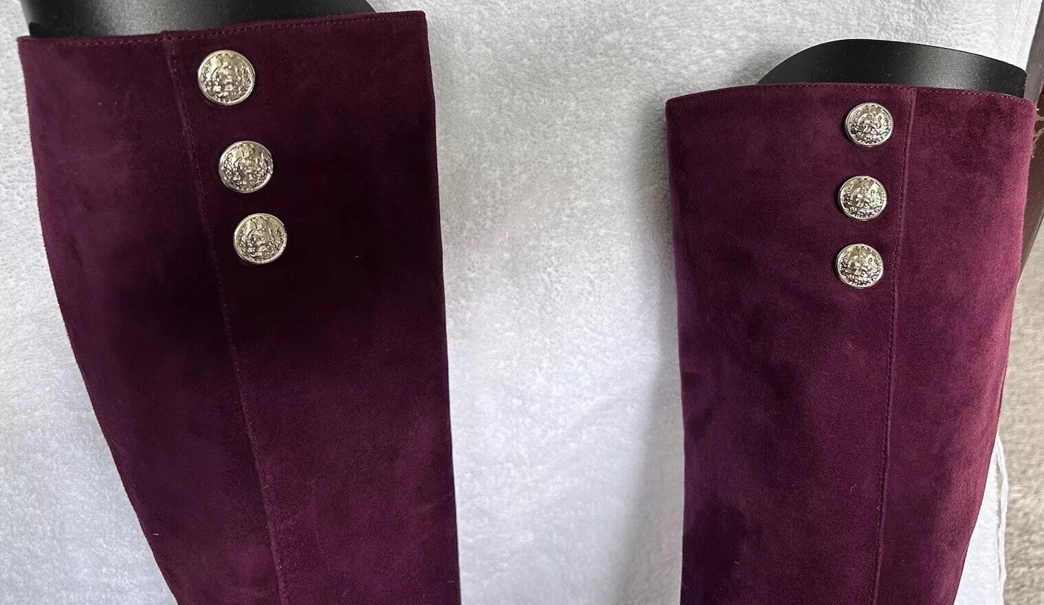 White House Black Market Suede Knee High Heeled Boots Wine Red Sz 6.5