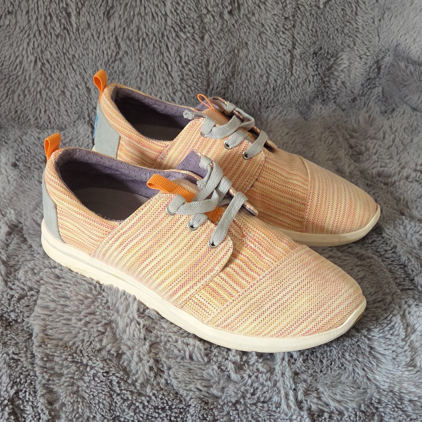 TOMS Del Rey Women’s Canvas Striped Lace-Up Sneakers Beige US 7 M Comfort
