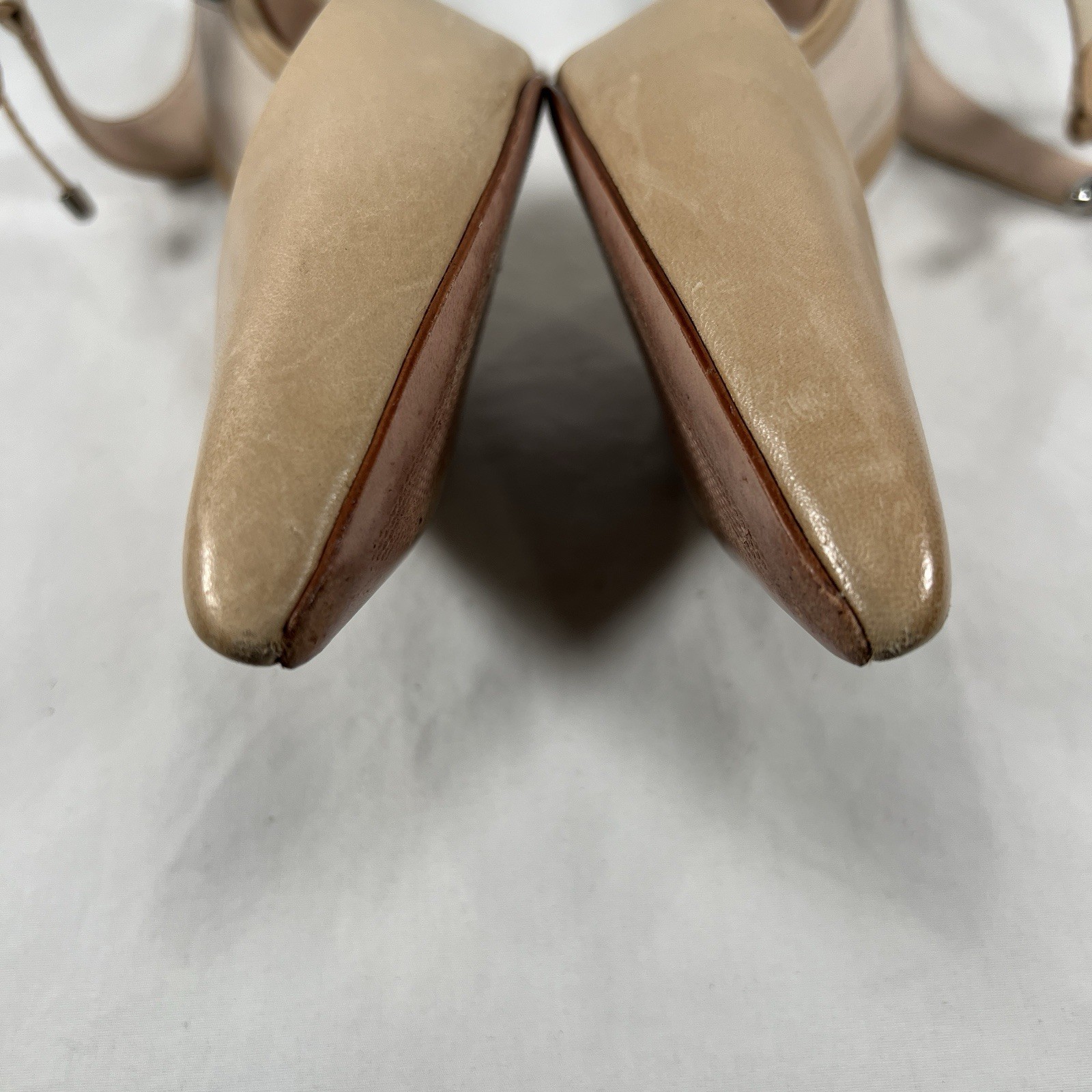 Schutz Nude Leather Pointed Toe Heels Ankle Tie Minimalist Quiet Luxury Sz 9.5B