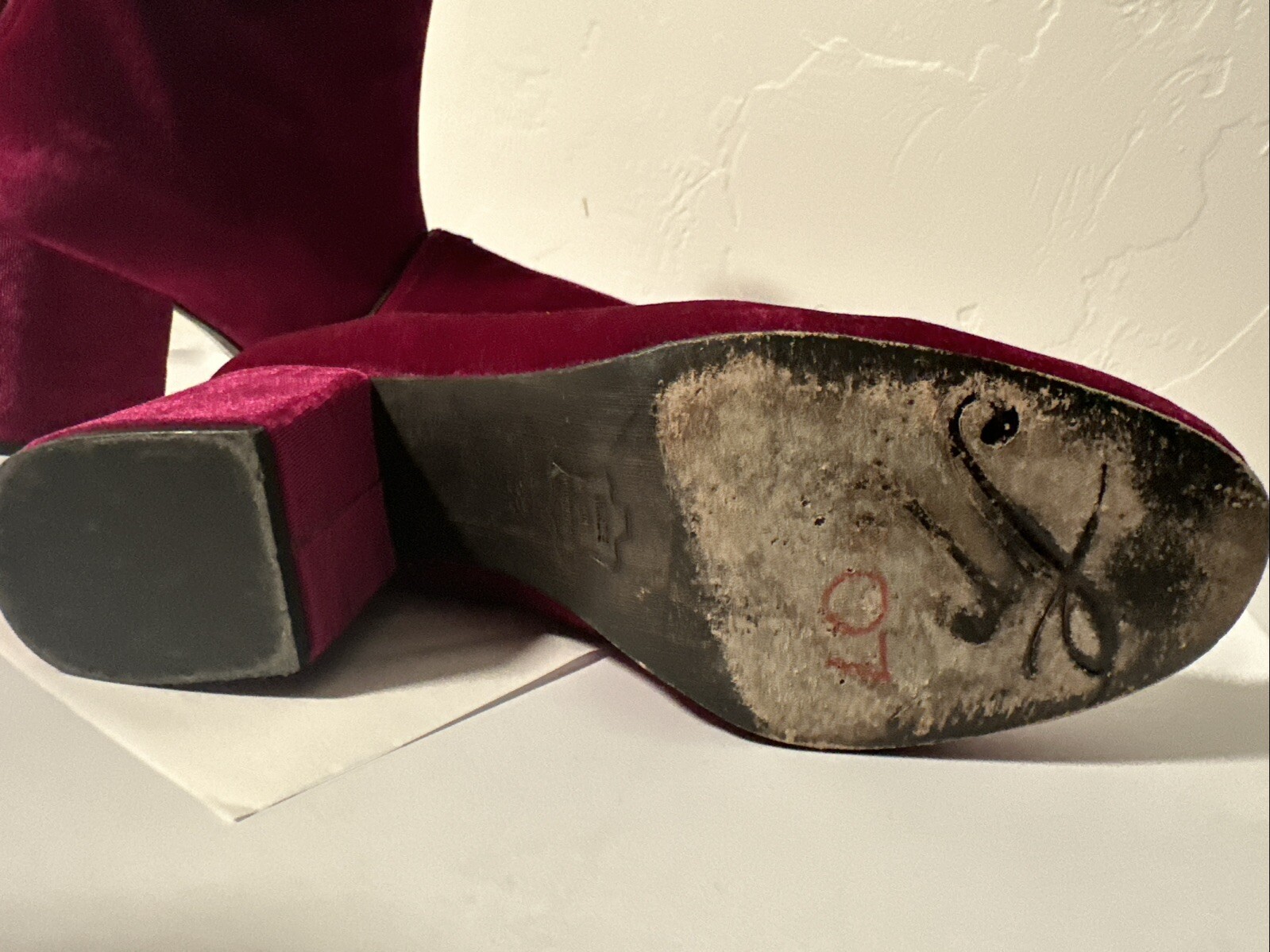 Free People Velvet Hot Pink Booties Chunky Heel Boots Sz 36 USA 6 -6 1/2