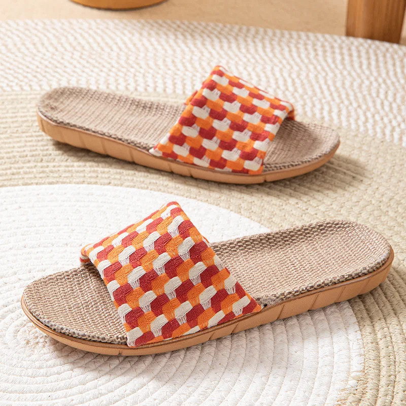 Summer Slippers for Women Home Linen Fabric Trend Designer Shoes Ladies Elegant