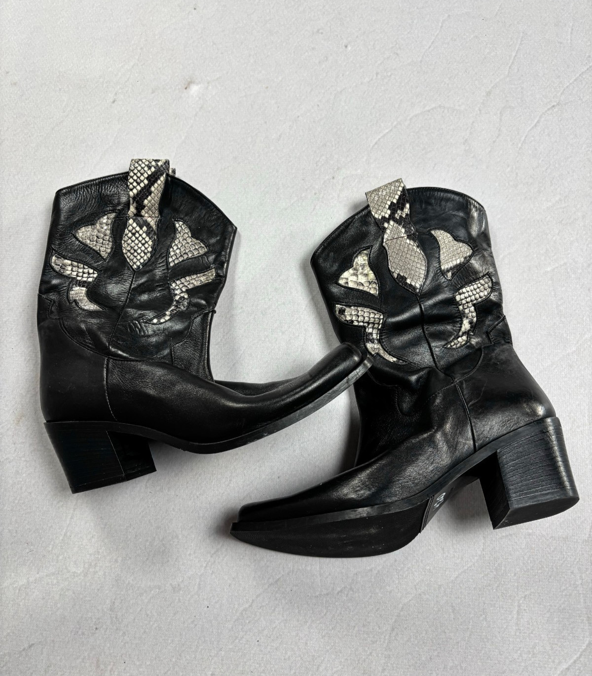 Vintage Italian Leather Cowboy Boots Python Inlay Western Biker Y2K EU 38 Rare