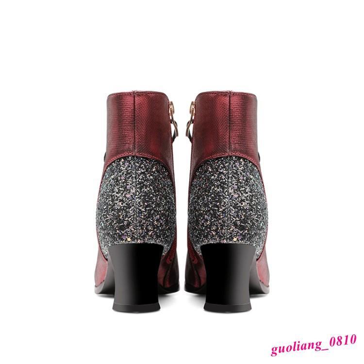 Women’s Leather Ankle Boots Formal Shoes Chunky Heel Pointed Toe