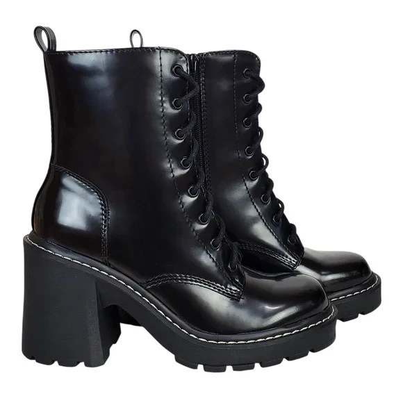 Madden girl Lion block heel platform boots black lace up zip chunky y2k gothic