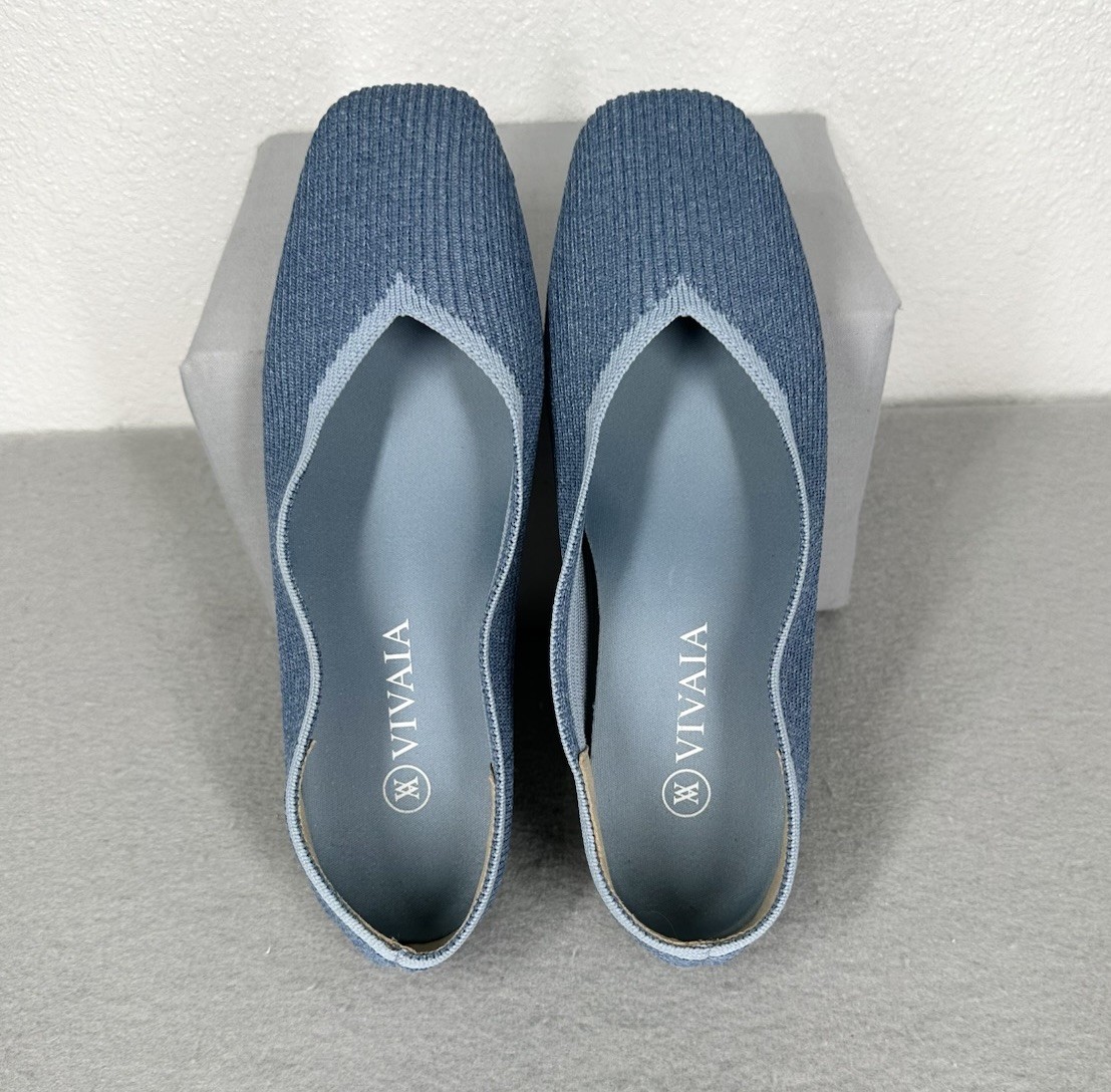 Vivaia Margot 2.0 Flats Ballet Shoes Size 7 US Square Toe v Cut Blue