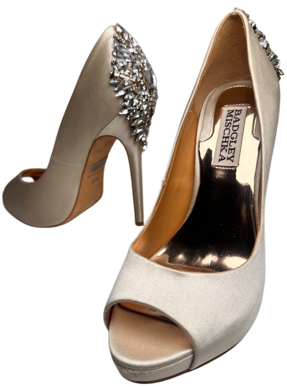 Badgley Mischka Kiara Heel Women Evening Shoes Sz 5.5 Ivory Embellished Stiletto