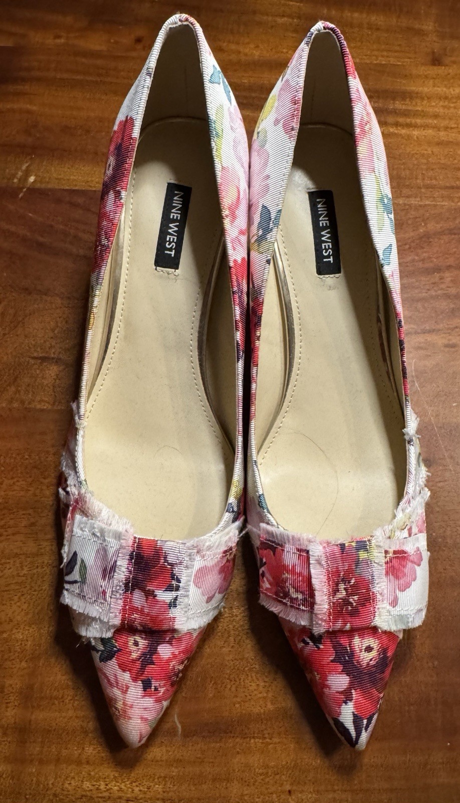Nine West Women’s Pink Floral Print Fabric Pointed Toe Pump Heels Sz 10M
