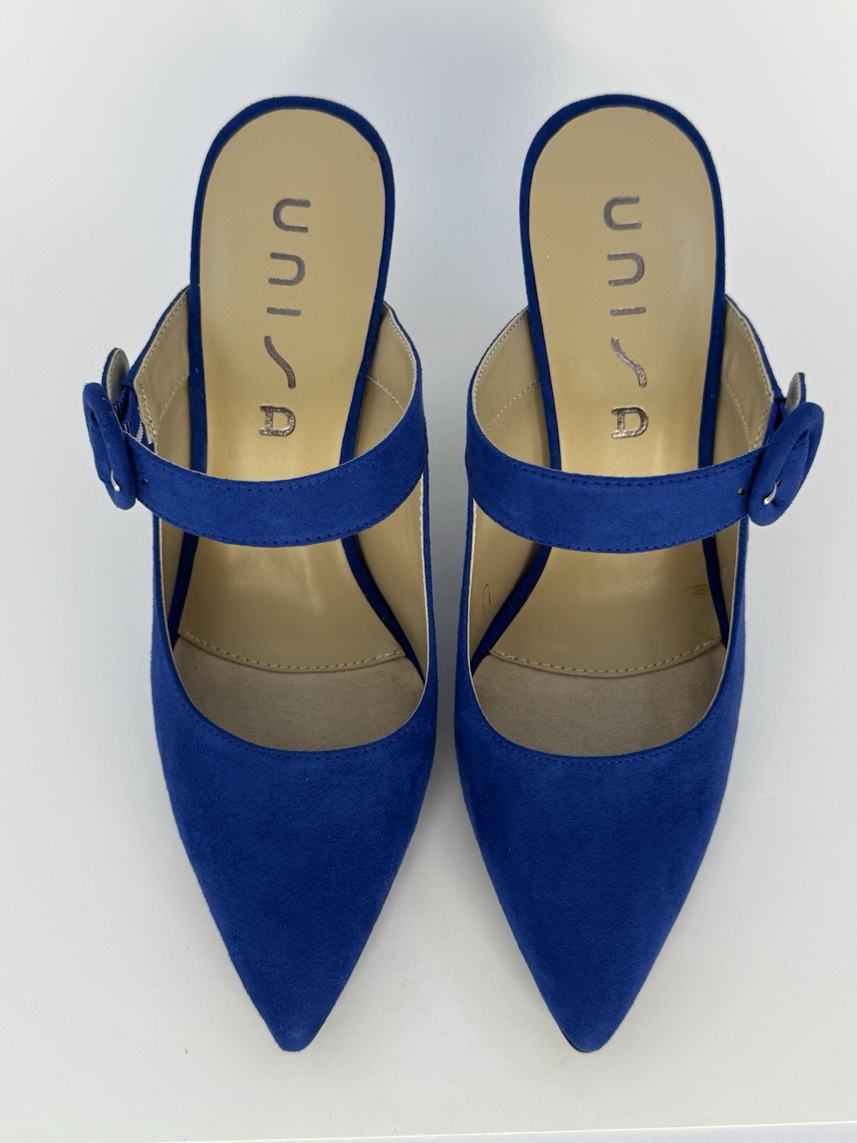 TITLE Unisa Blue Suede Mary Jane Mule Pumps Pointed Toe Heels Size 8M NIB