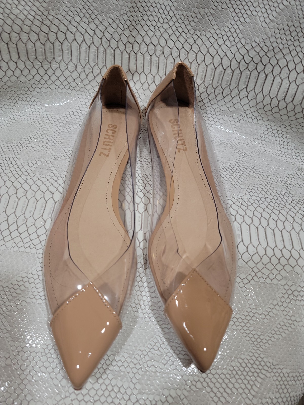 Schutz CLEARLY SEE THROUGH VINYL NUDE FLATS SHOES Sz 8B