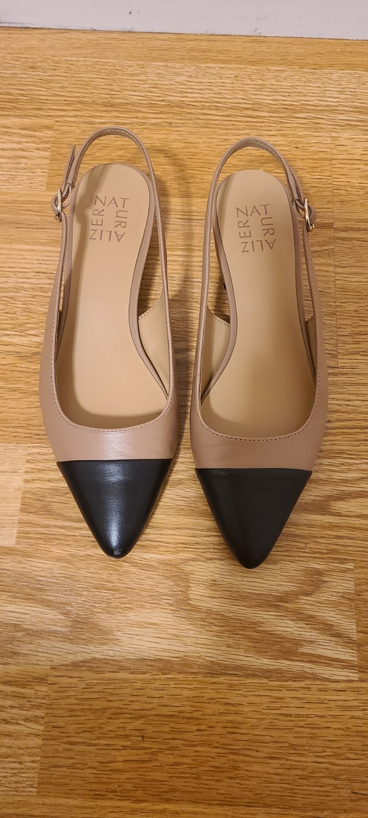 Naturalizer Taupe Black Cap Toe Slingback Flats Leather Women’s 7M EU 37 Box