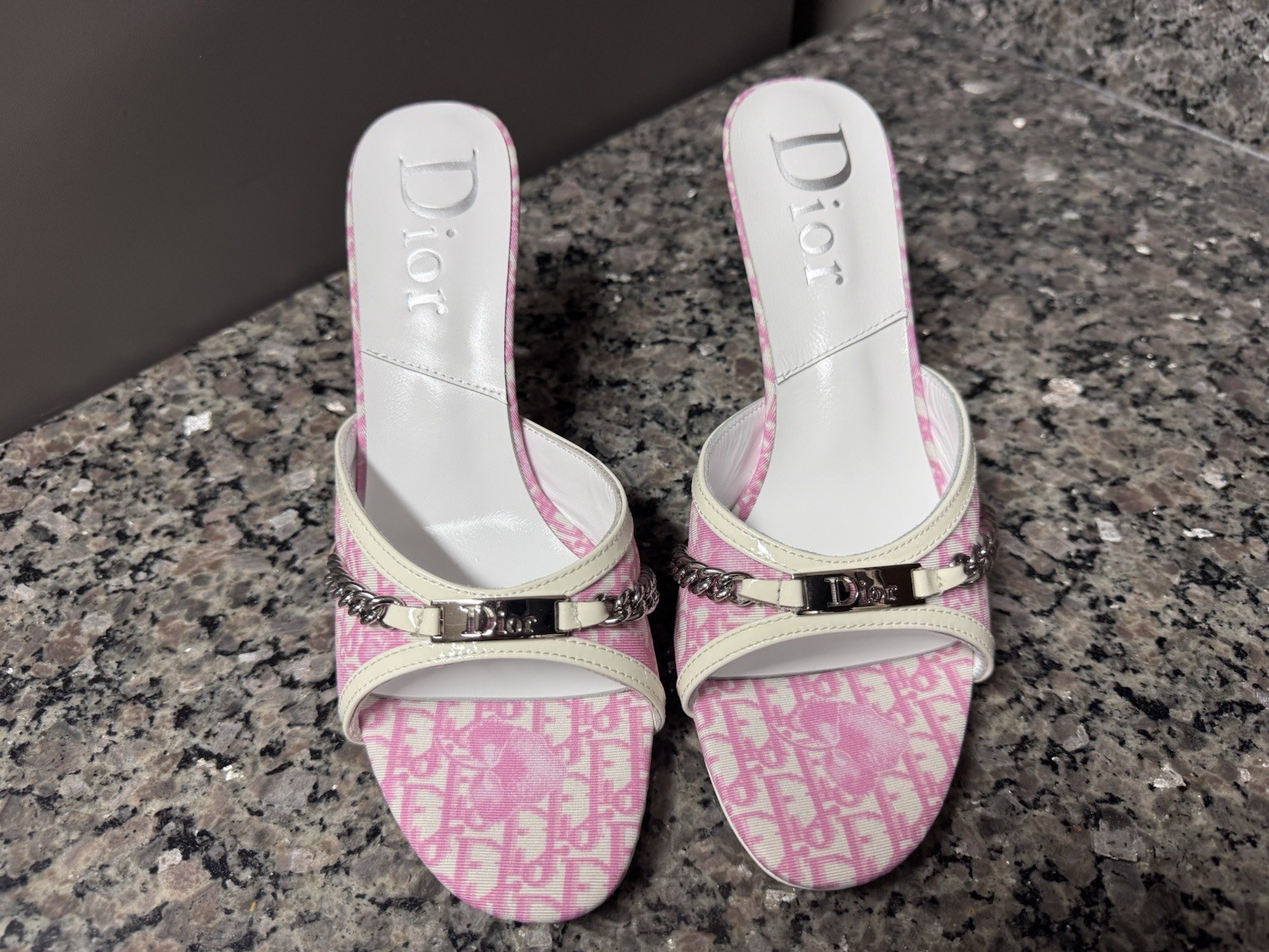 Dior Women’s Pink/White Slip-On Mule Open Toe Heels
