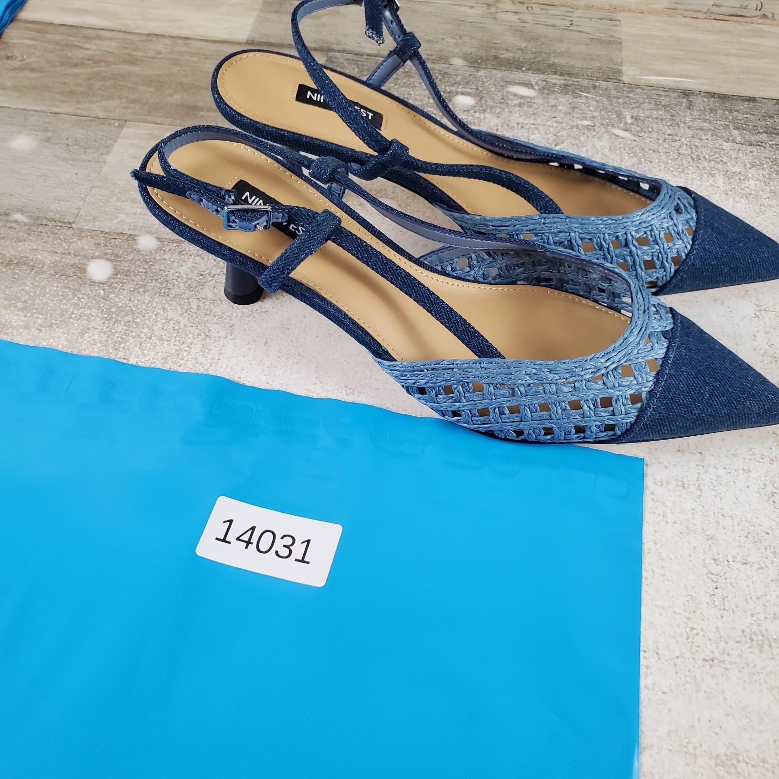 Nine West Railen 2 Womens Slingback Pumps Sz 9 M Blue Denim Comfort Pointed Toe