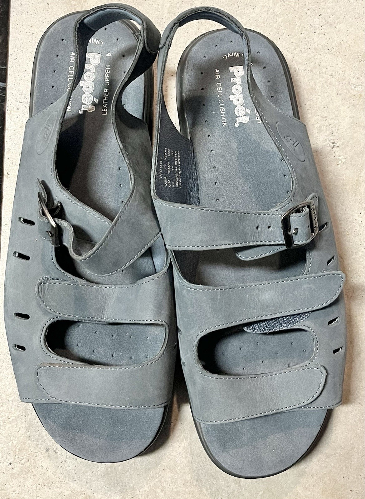 Propet Women’s Leather Breeze Walker Blue Strappy Sandals Memory Foam Sz 13x(2E