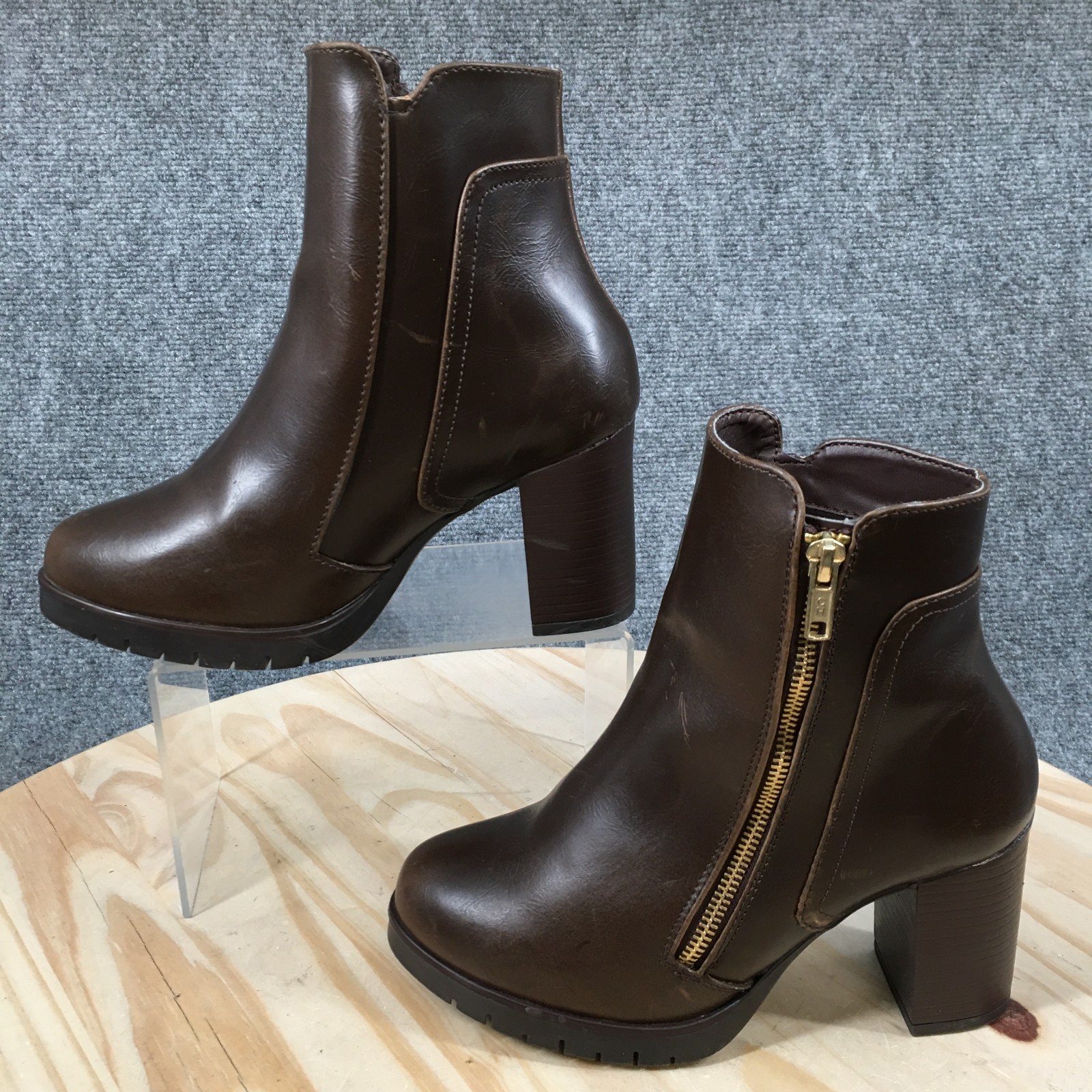 Dorothy Gaynor Boots Womens 23.5 US 6 Ankle Bootie Brown Side Zip Comfort Block