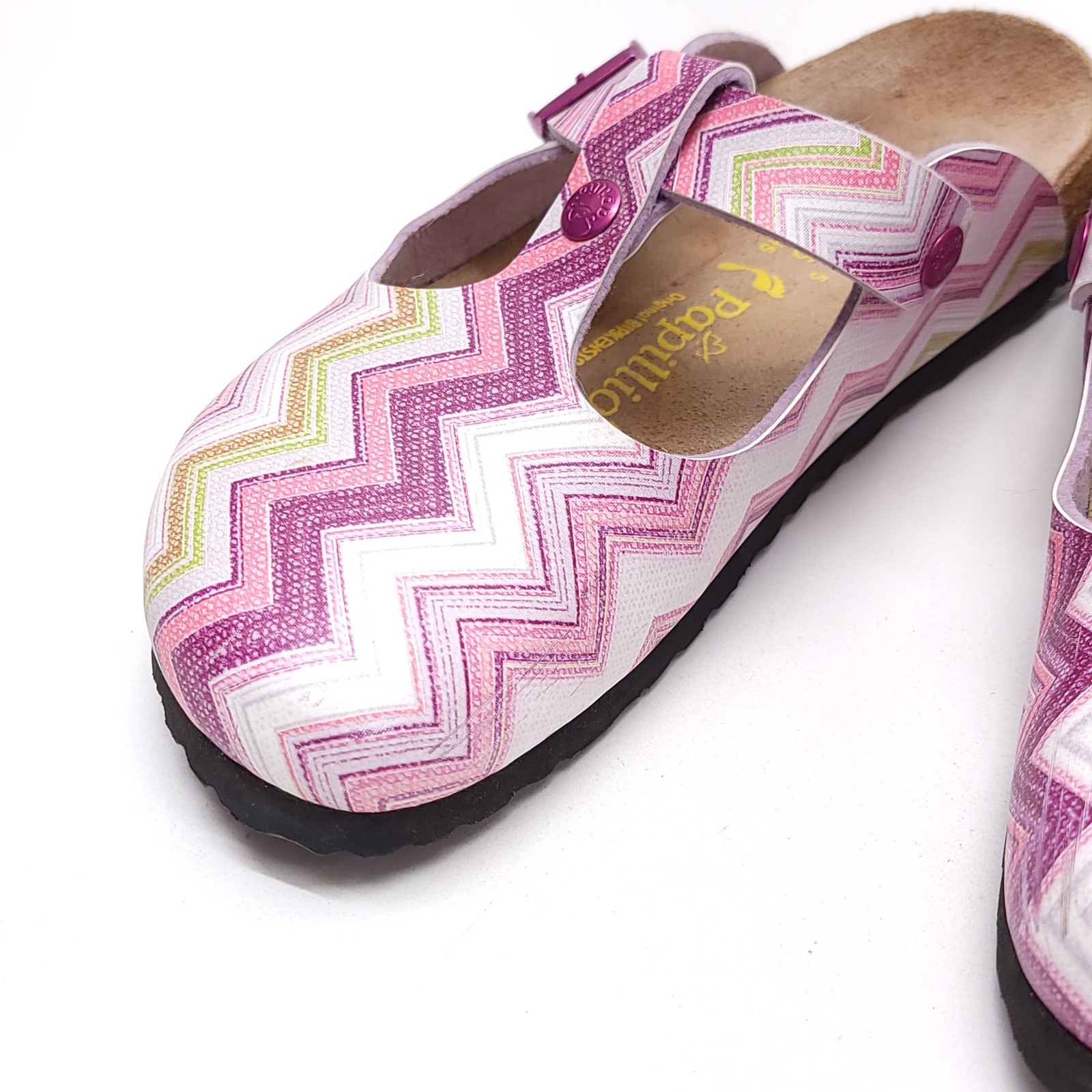 Papillio Birkenstock Boston Clogs Pink Purple Chevron Womens Size 7 EU 38