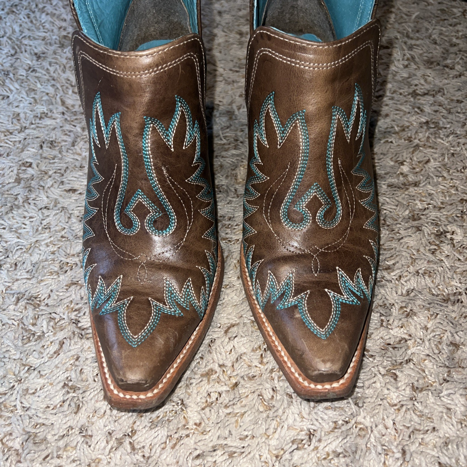 Women’s Ariat Dixon Brooklyn Cowgirl Booties Boots Brown Leather Snip Toe 8.5