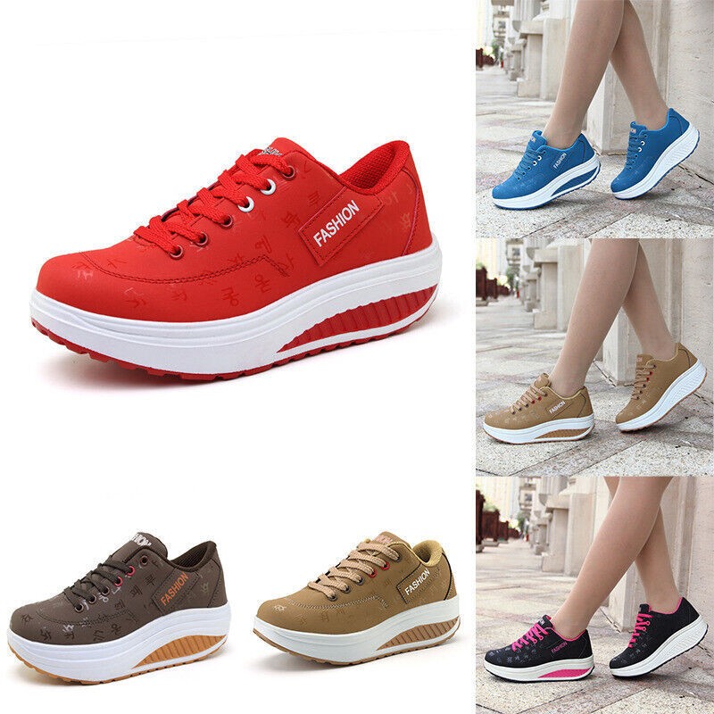 Womens Rocker Shoes Lace Up Slip On Wedges Tennis High Platform Casual Sneakers