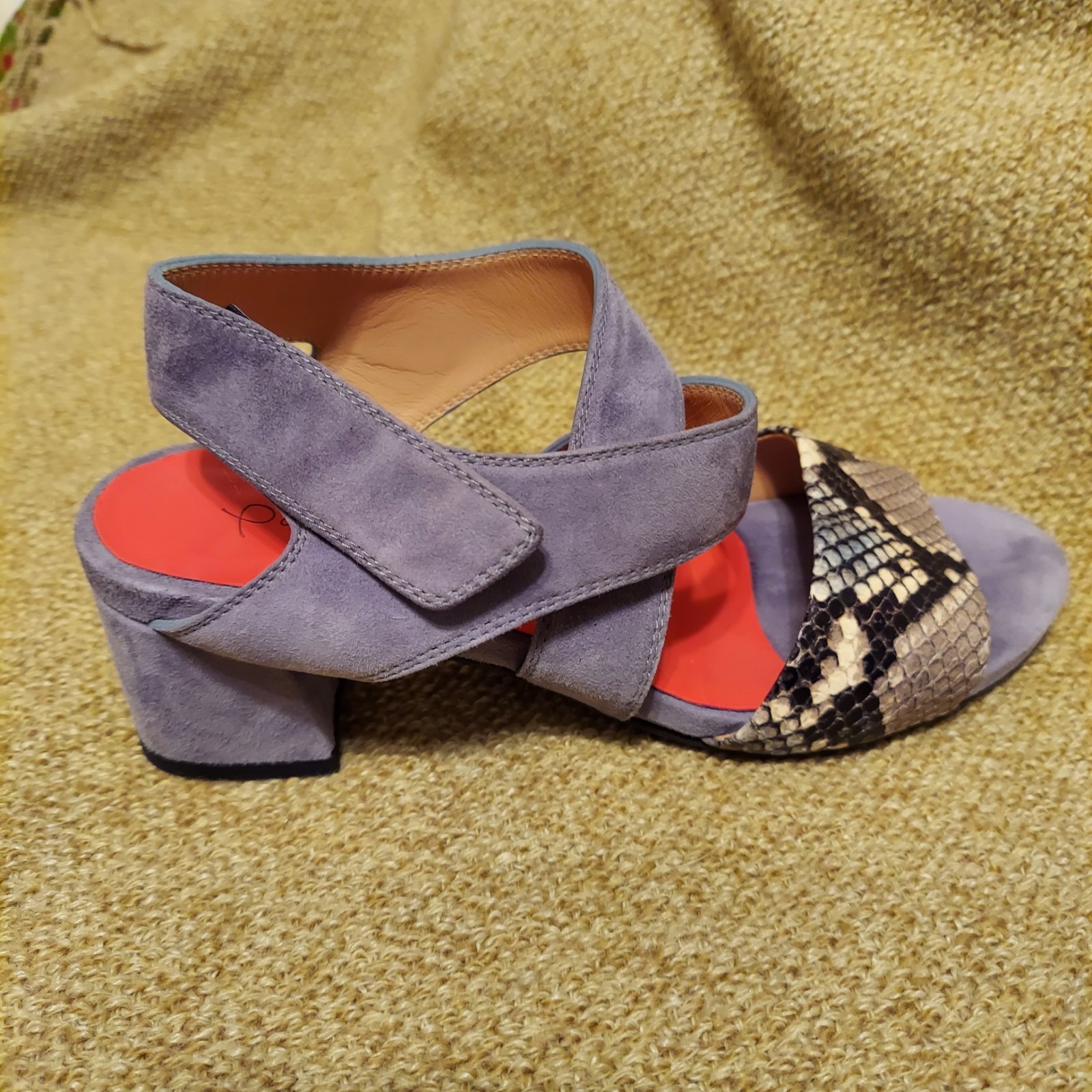 Pas De Rouge EU 38 Purple Suede /Snakeskin Design Leather Sandals