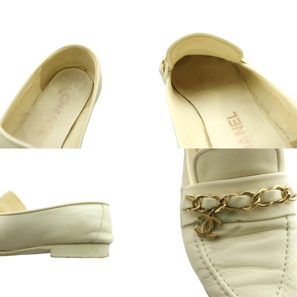 CHANEL Loafer Chain Coco Mark Leather Ivory Women’s Size EU35.5/US5