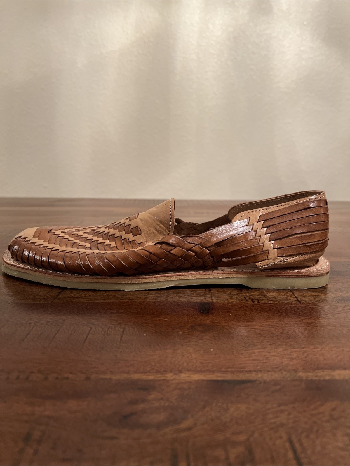 Mens Leather Huarache Sandals Brown Woven SlipOn Handmade Mexico 29 US M 11-11.5