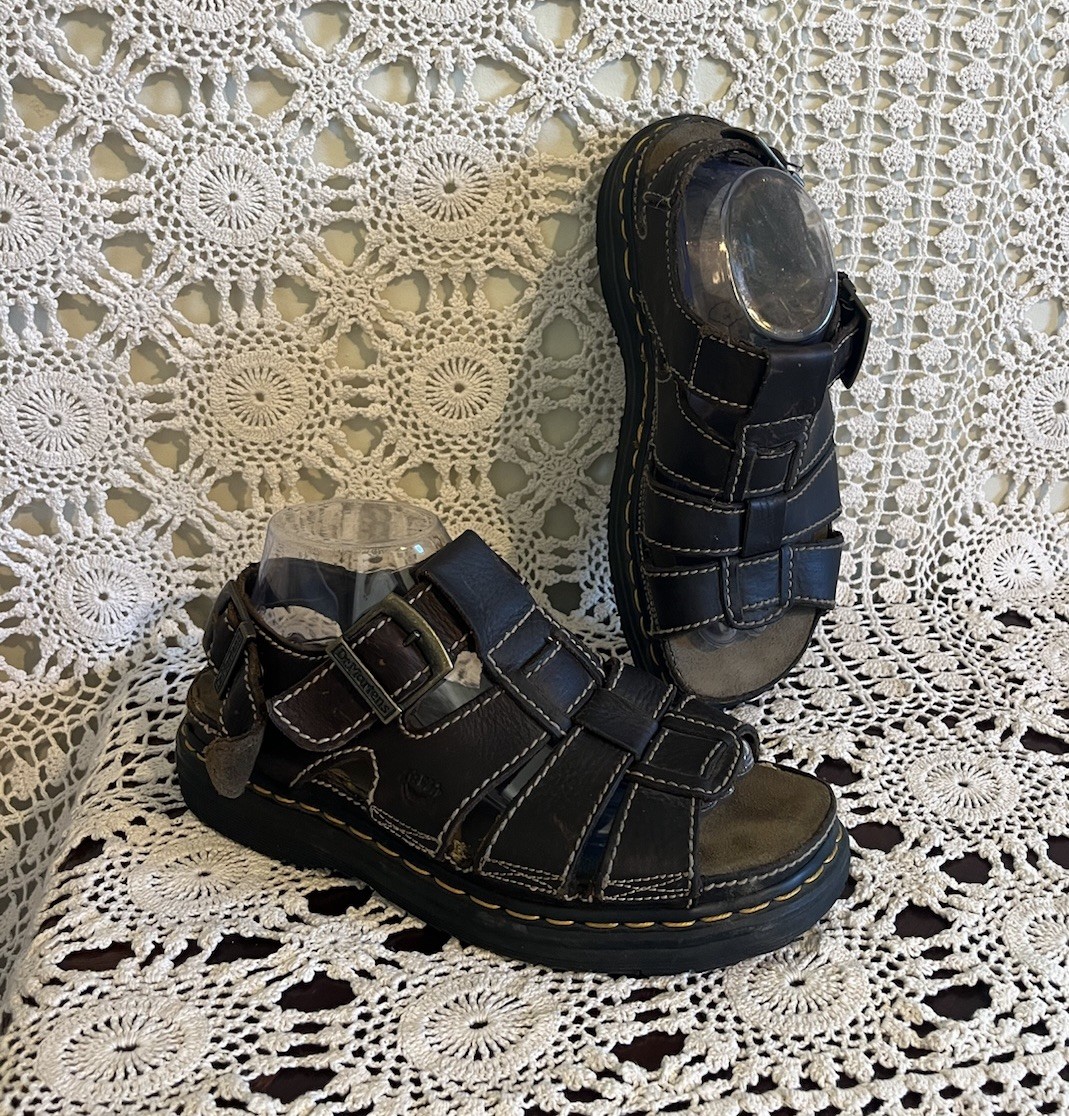 W10 M9 Vintage Dr Martens Brown Leather Fisherman Sandals Chunky Slingback Y2K