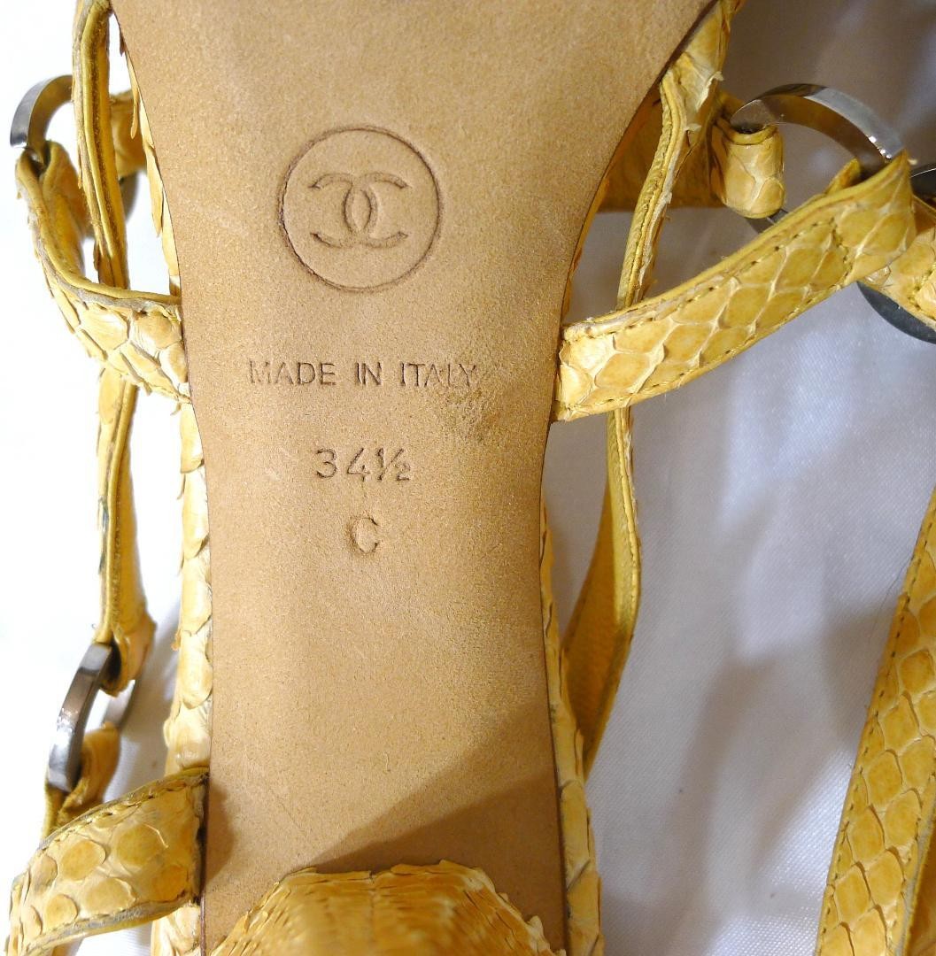 CHANEL Yellow Lizard Leather Mules 22-23cm Big COCO Mark Rare Design