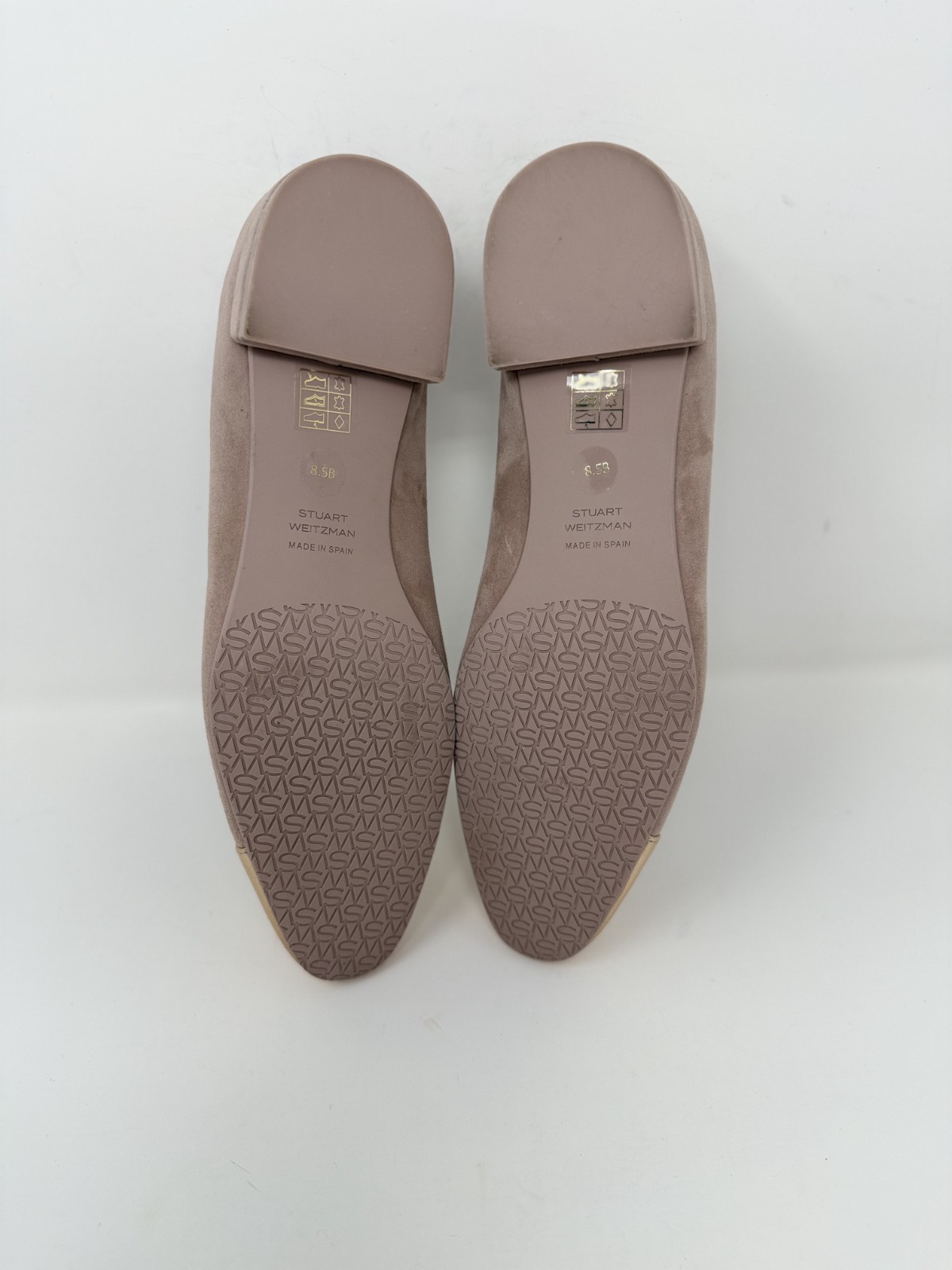 New Stuart Weitzman Sleek Suede Cap Toe Bow Flat Fawn Sz 8.5
