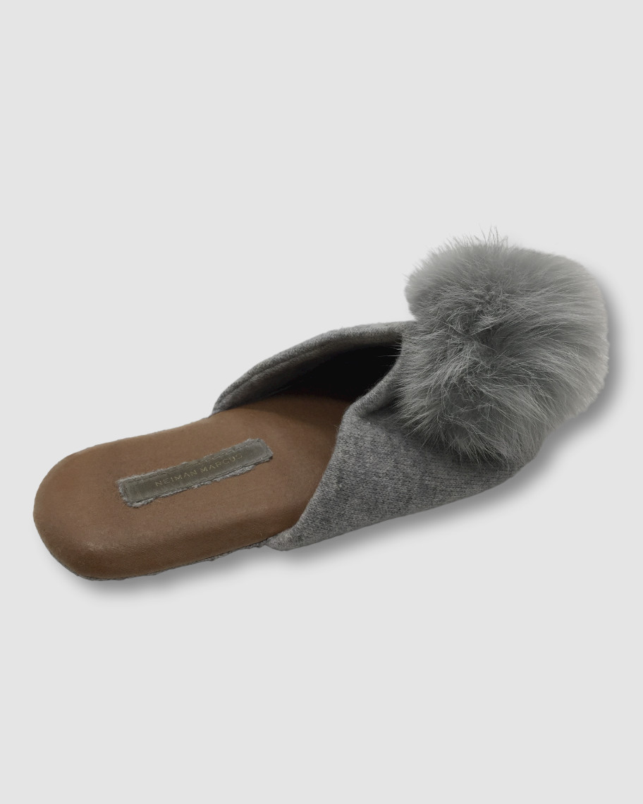 $165 Neiman Marcus Women’s Gray Cashmere Cable Slide Slipper Shoes Size US S