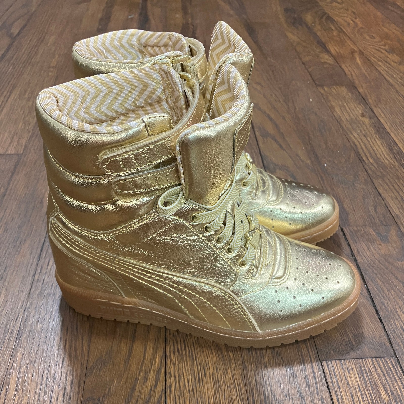 Puma CONTACT SKY WEDGE gold hidden wedge sneakers US 6/EU 36/UK 3.5/CM 22.5 NEW