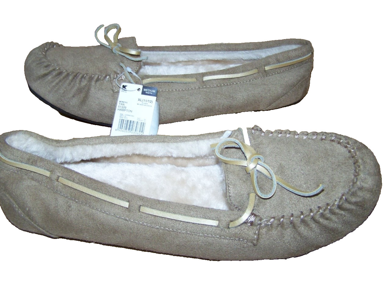 NEW Rte 66 Beige Suede Textile Faux Fur Lined Moccasin Loafer Slippers Size 11