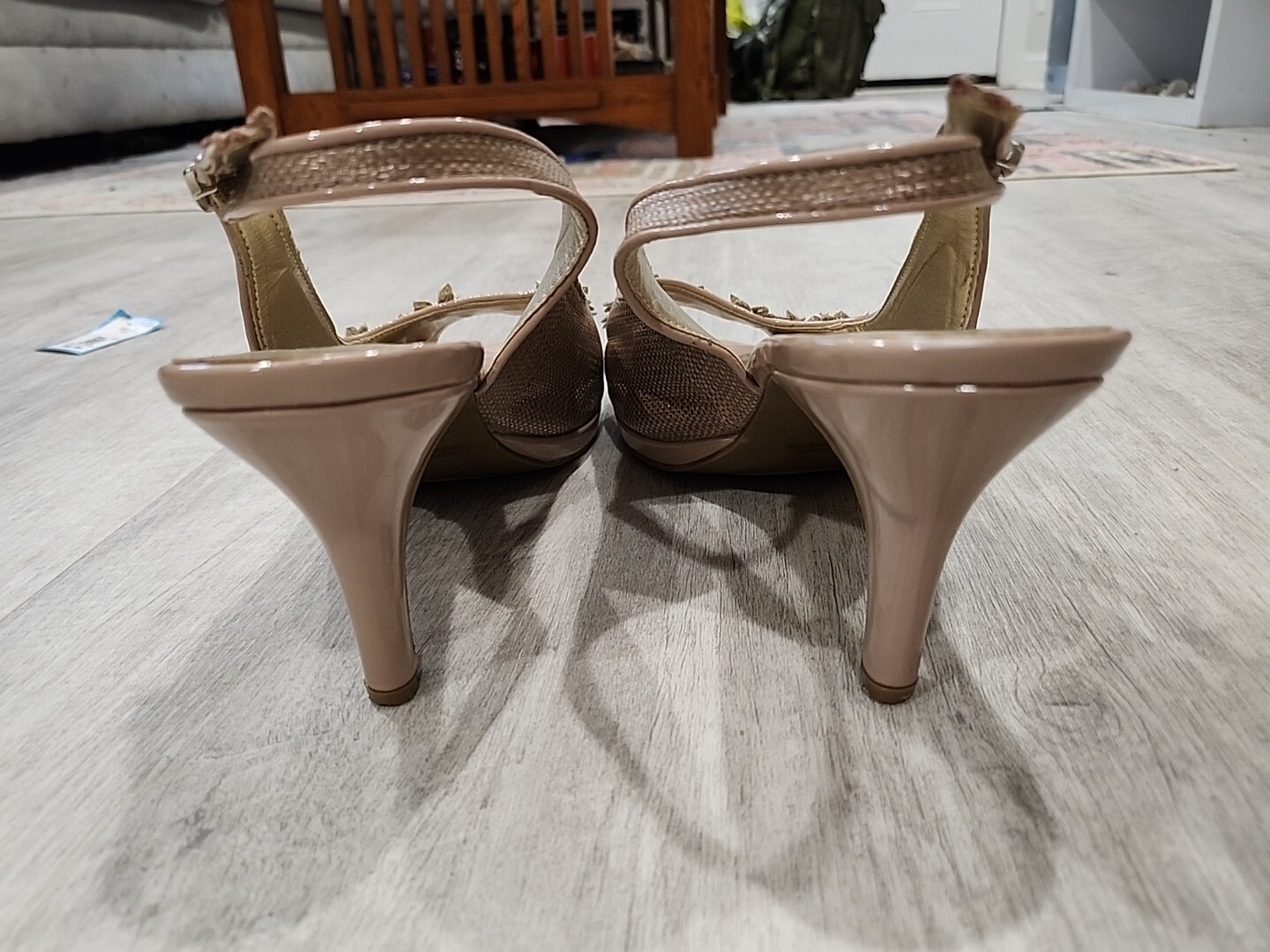 Karen Scott Nude Slingback Pumps Peep Toe Size 11 Flower Rhinestone