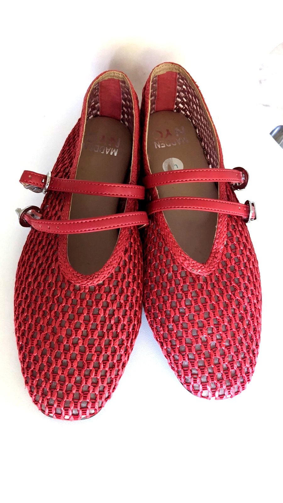 NEW Madden NYC Womens Red Woven Mesh Ballet Flats Double Strap ,8