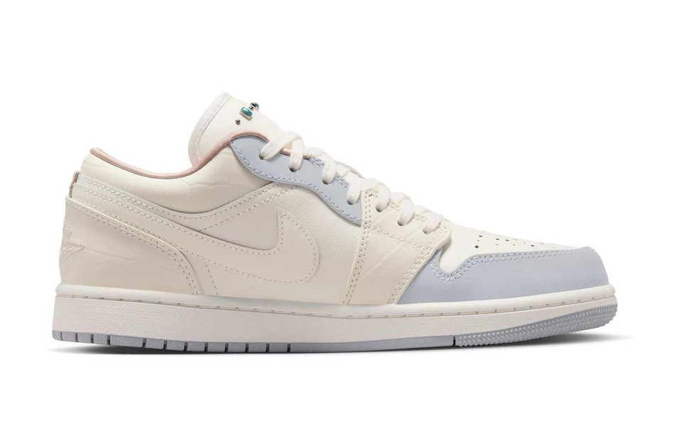Nike Air Jordan 1 Low IH7323-100 Cream Light Blue Crystal Rhinestone Swoosh Low