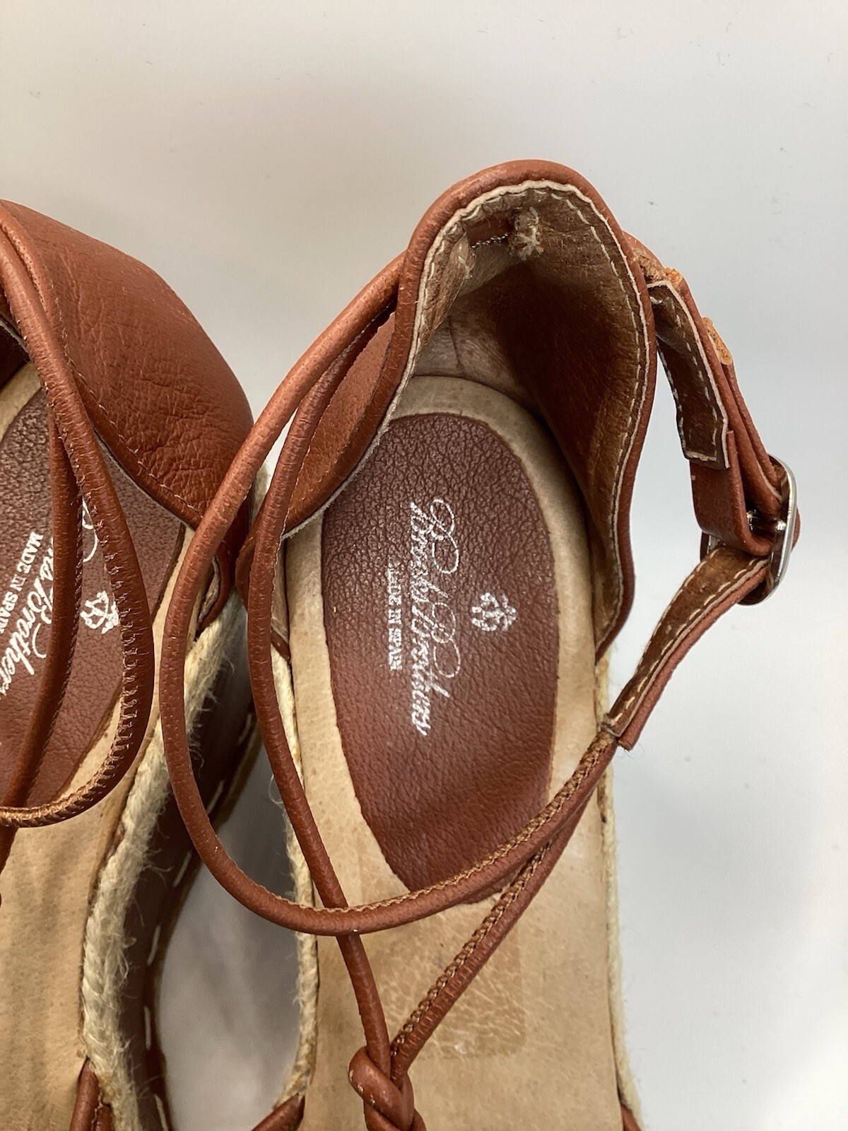 Brooks Brothers Size 9 Brown Leather Jute Espadrille Gum Sole Wedges