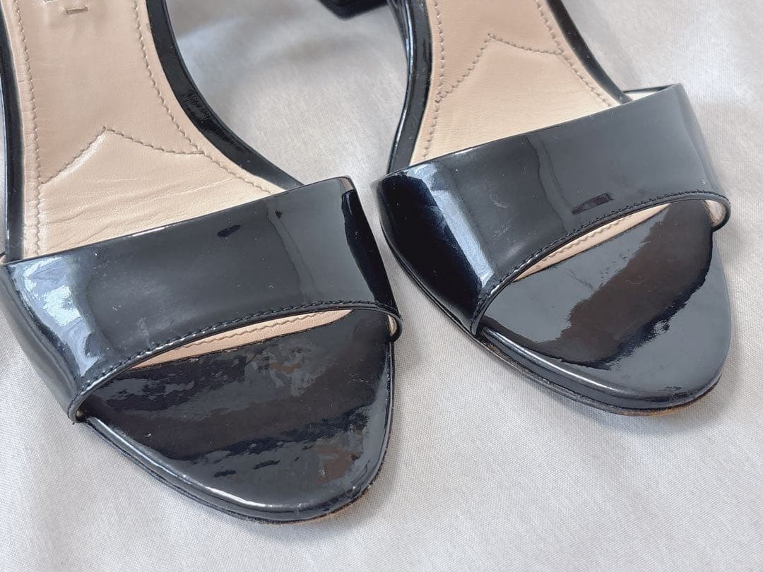 PRADA Heeled Sandals 37 8.5cm Width Patent Leather Black