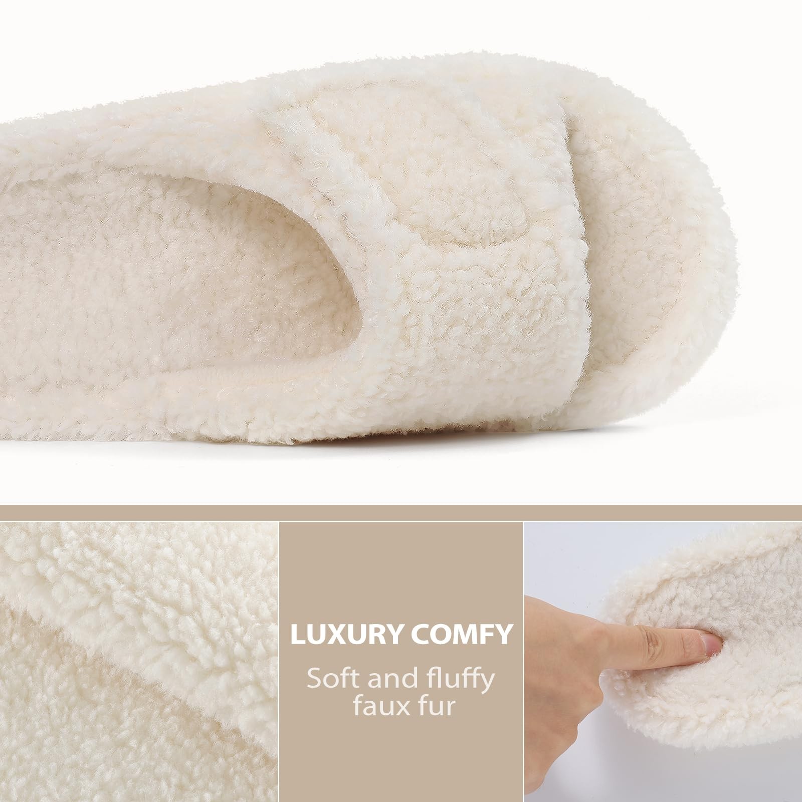 Litfun Womens Fuzzy Arch Support Slippers 5.5-6 Women/4-4.5 Men, White Nubby