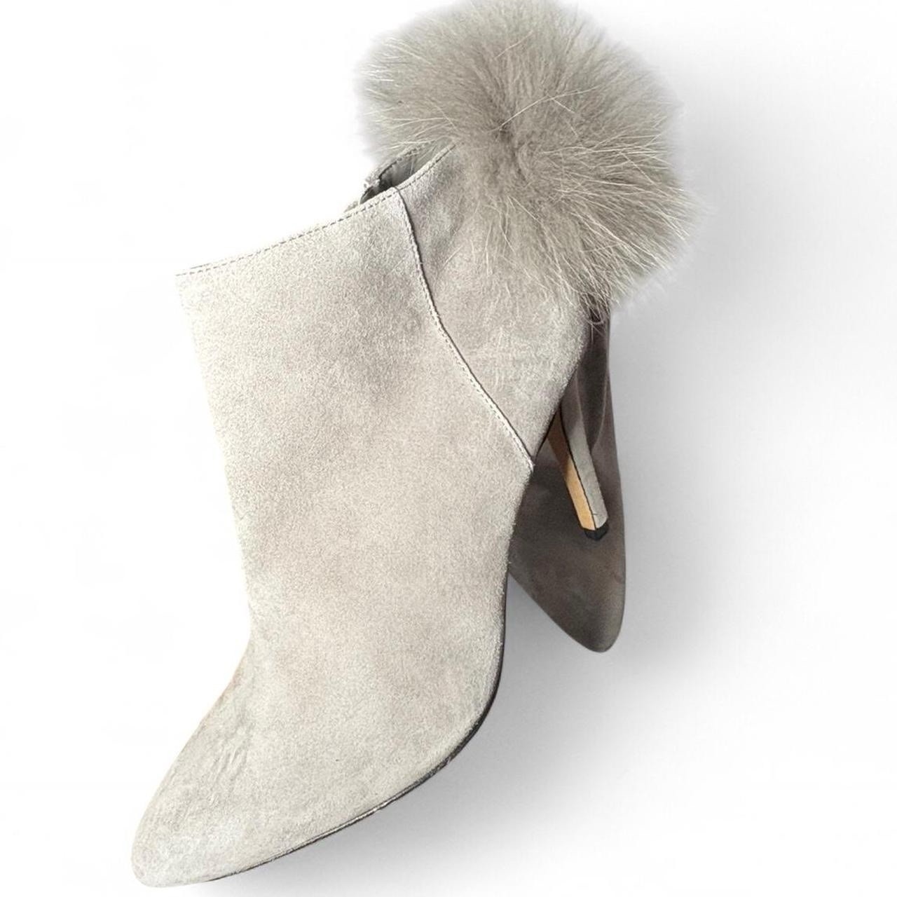 Antonio Melani Leather Fox Fur Pom Pom Heel