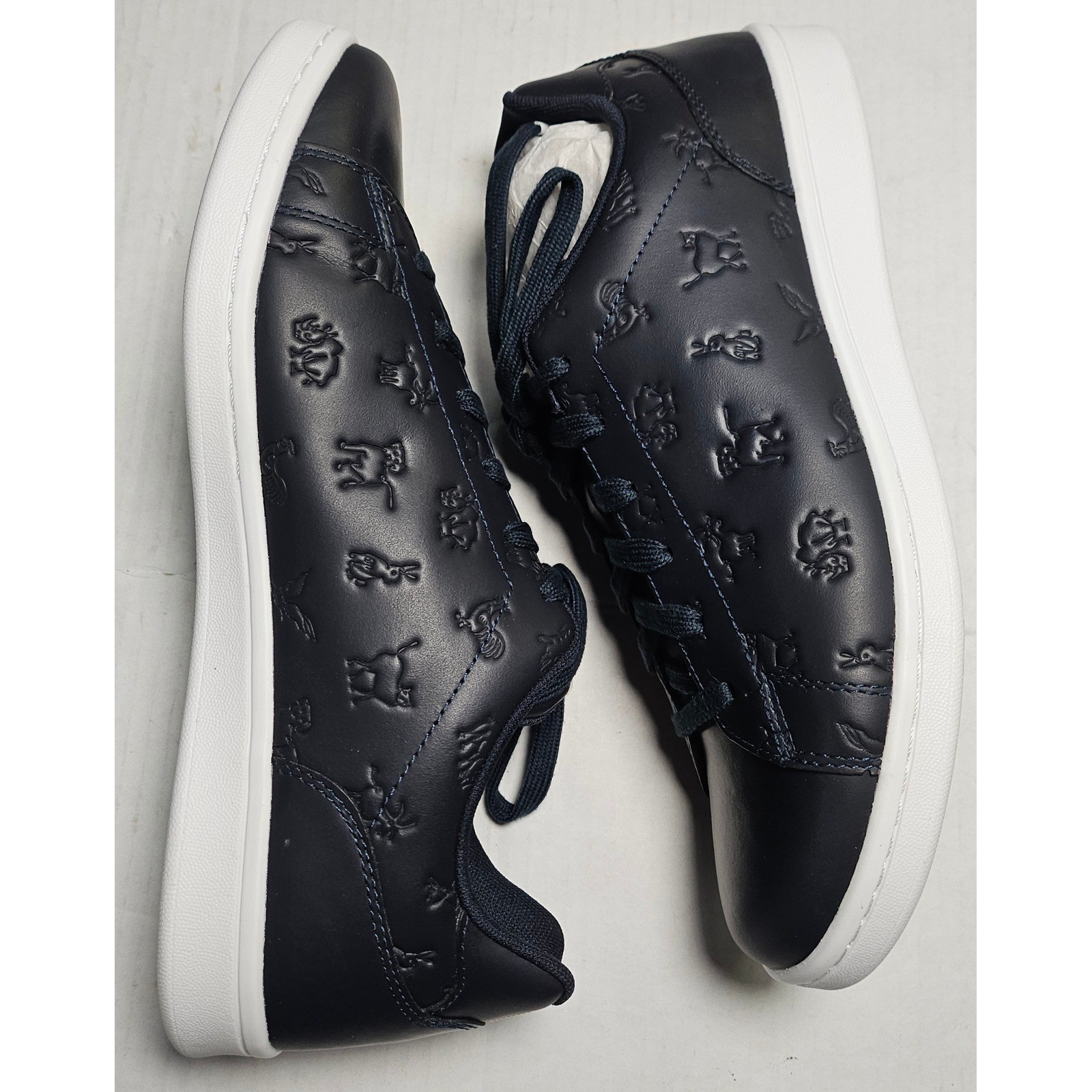 ED Ellen DeGeneres Chaboss Navy Blue Leather Embossed Animal Sneakers Womens 11W