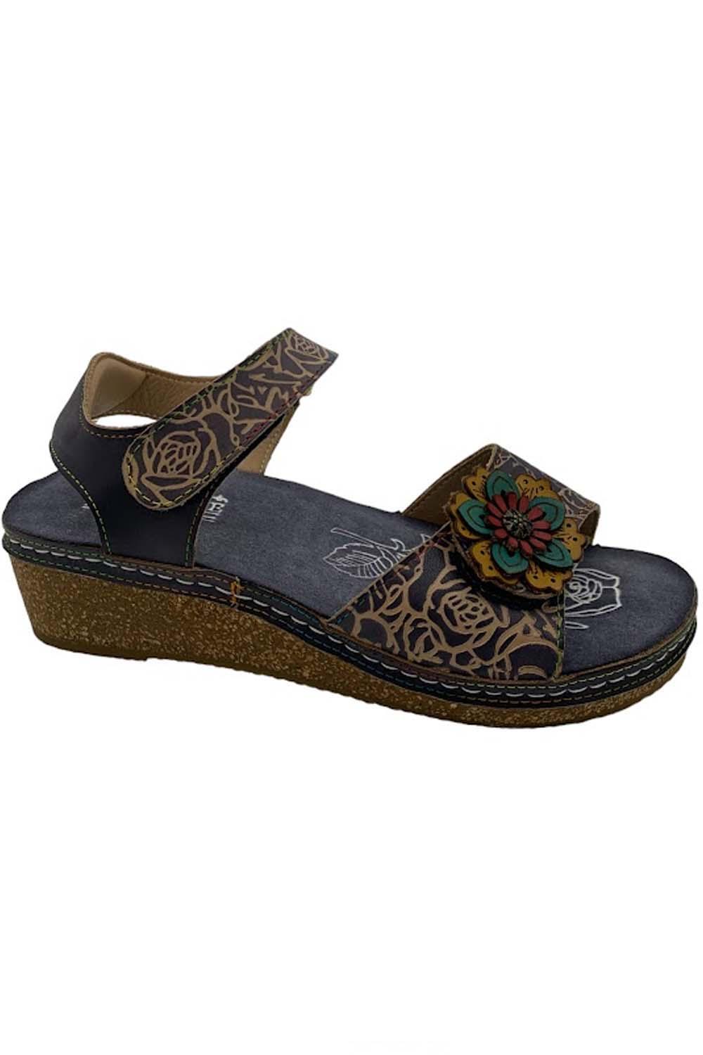 L’Artiste by Spring Step Leather Wedge Sandals Cuteness Navy