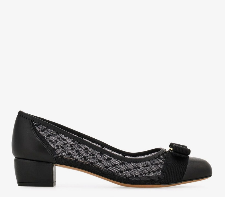 NIB NEW Salvatore Ferragamo Vara Black Leather Mesh Pumps 6 6.5 7 7.5 8 8.5 9 B