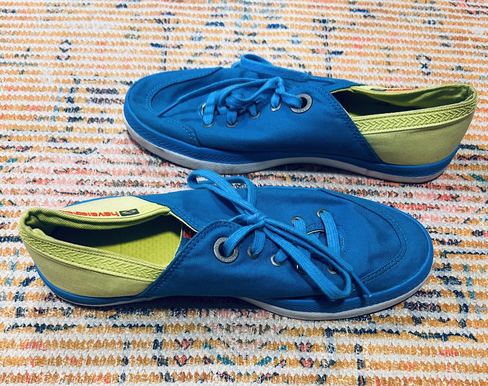 Havaianas Lace Up Beach Sneaker Flat size 9W/ 8M Canvas Shoes Blue/Green