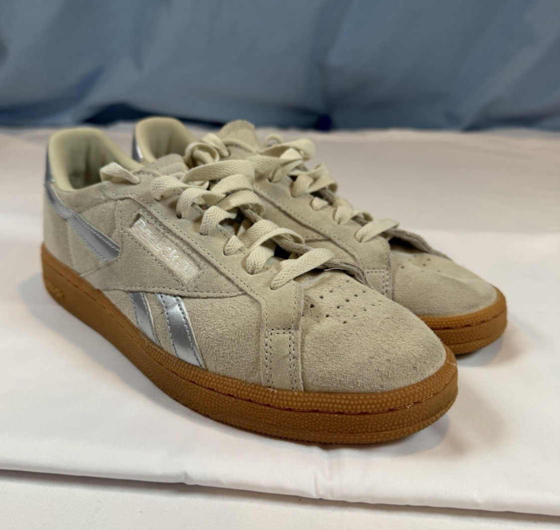 Womens 9 Reebok Silver Club C Grounds Sneakers Lace Casual Gum Sole Walk Shoes