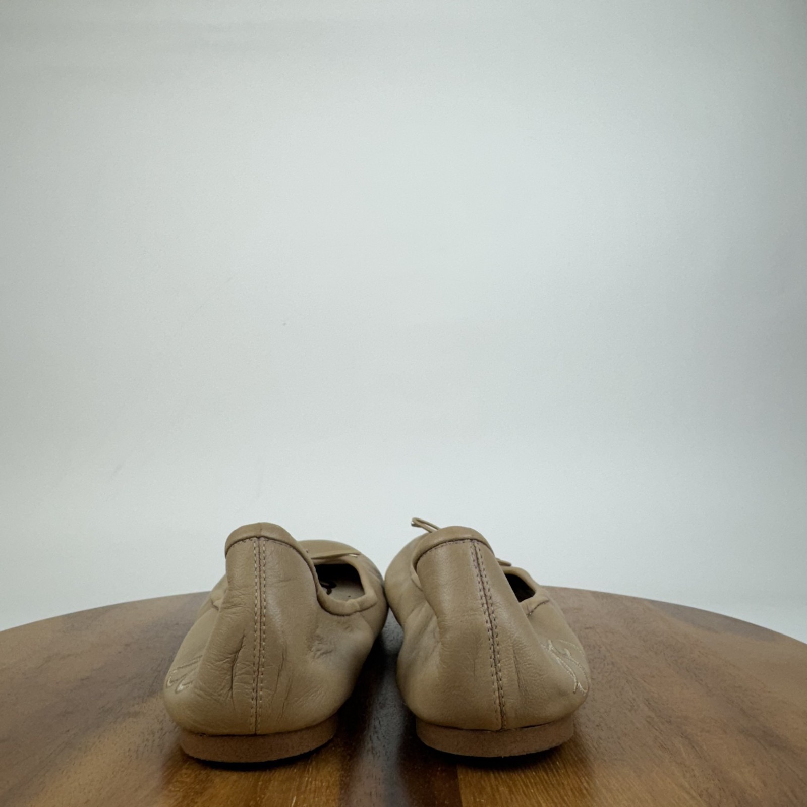 Womens Sam Edelman Felicia Beige Leather Casual Bow Ballet Flats Size 11.5 M GUC