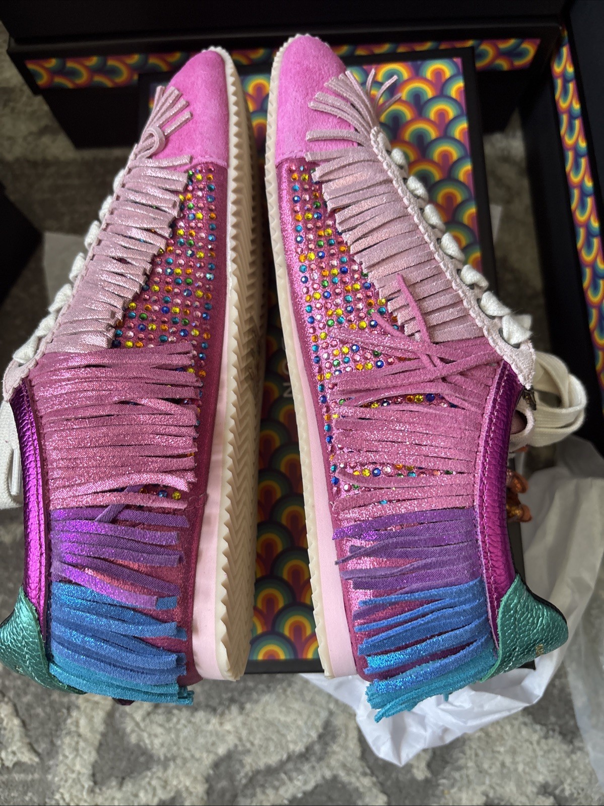 Kurt Geiger London Islington Suede Beaded Tassel Fringe Sneakers Fuschia-7.5/38