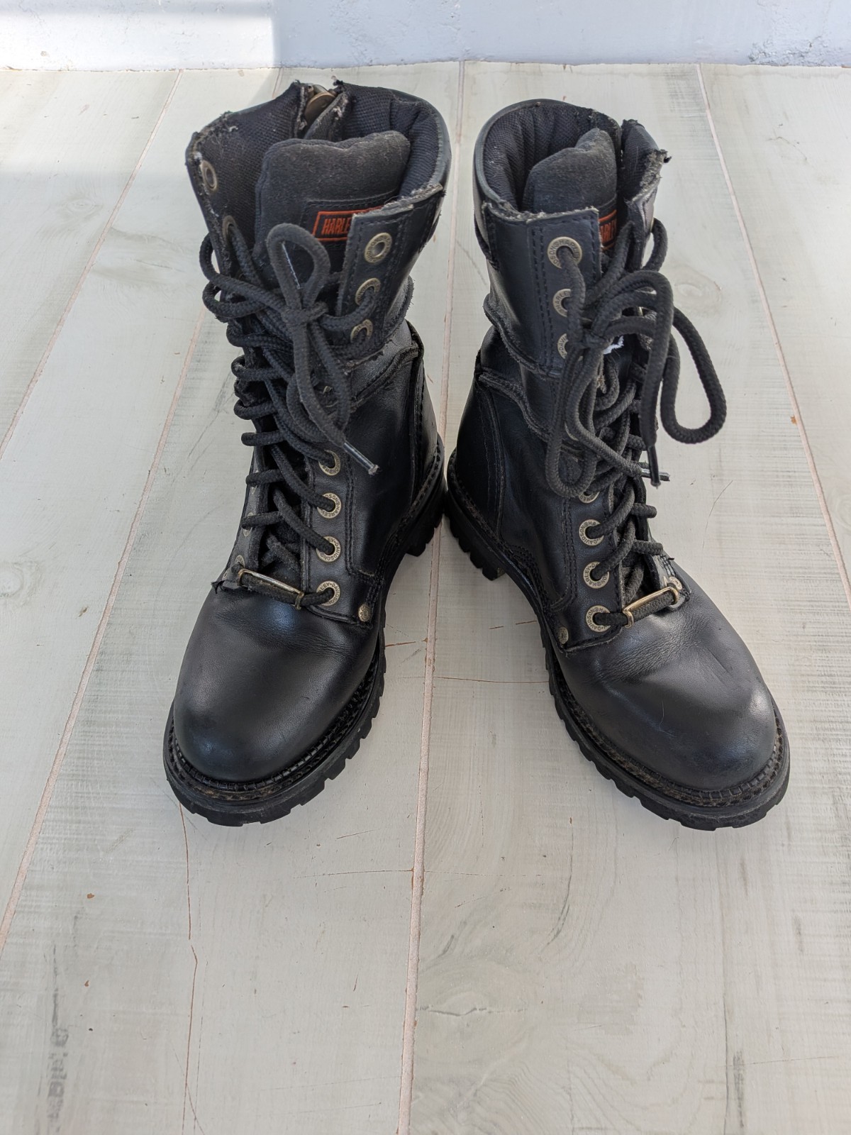 Harley-Davidson Women’s Size 6 Leather Motorcycle Boots Biker Lace-up Zip Side