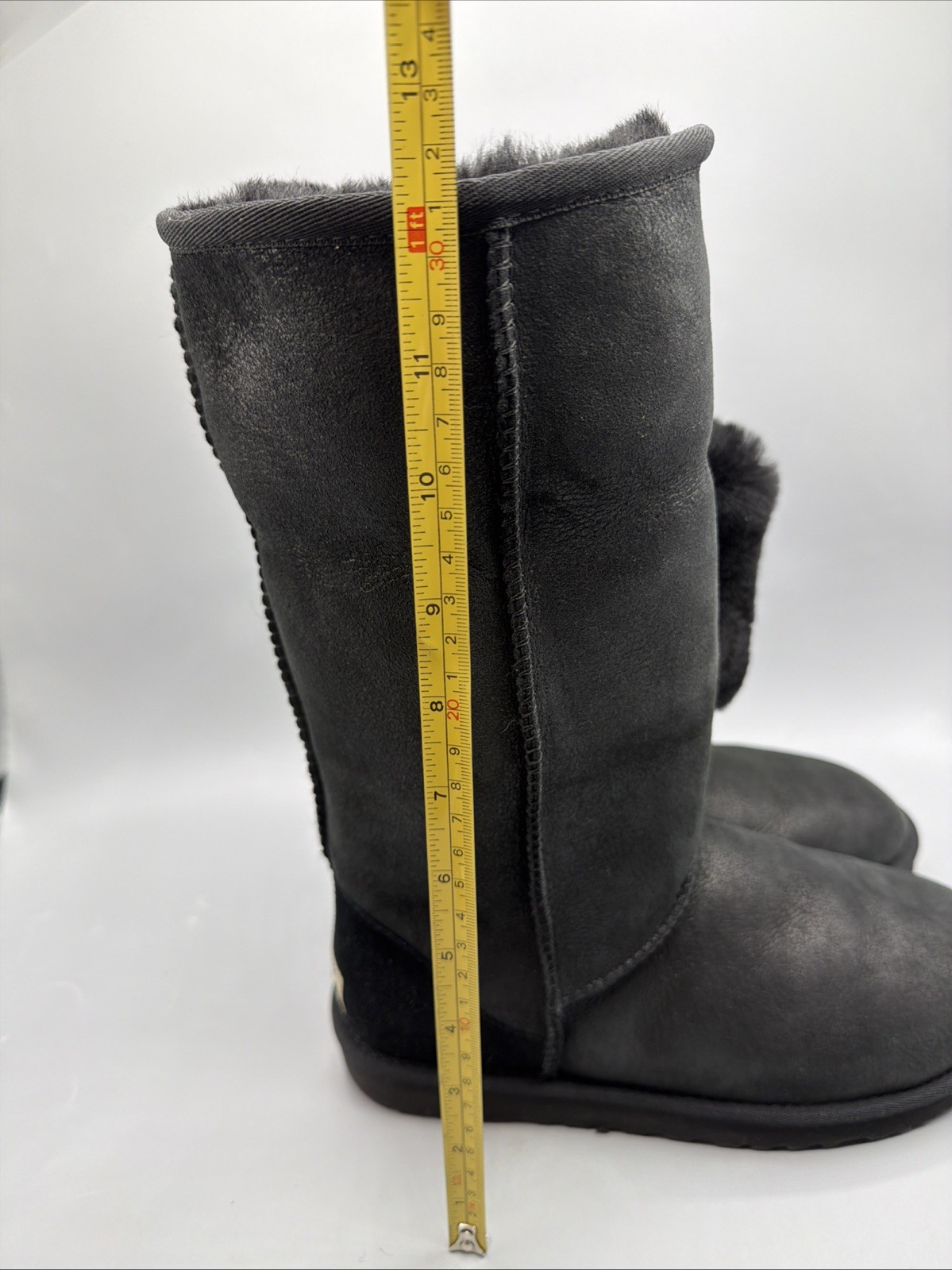 UGG Australia Tall Boots Womens 7 Snow Pull On Mid Calf Leather Black Fur