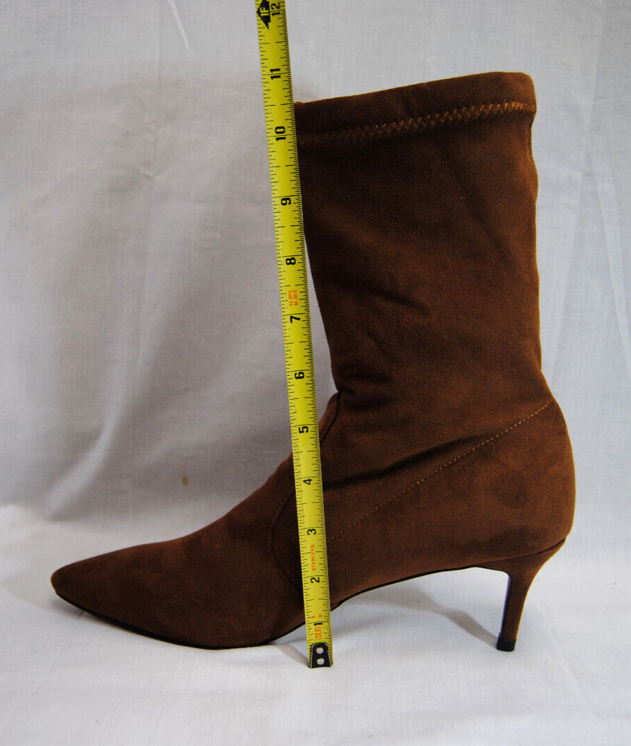 Divanne Womens Ankle Boots Pointed Toe Mid Calf Stretchy Suede Kitten Heel T2363