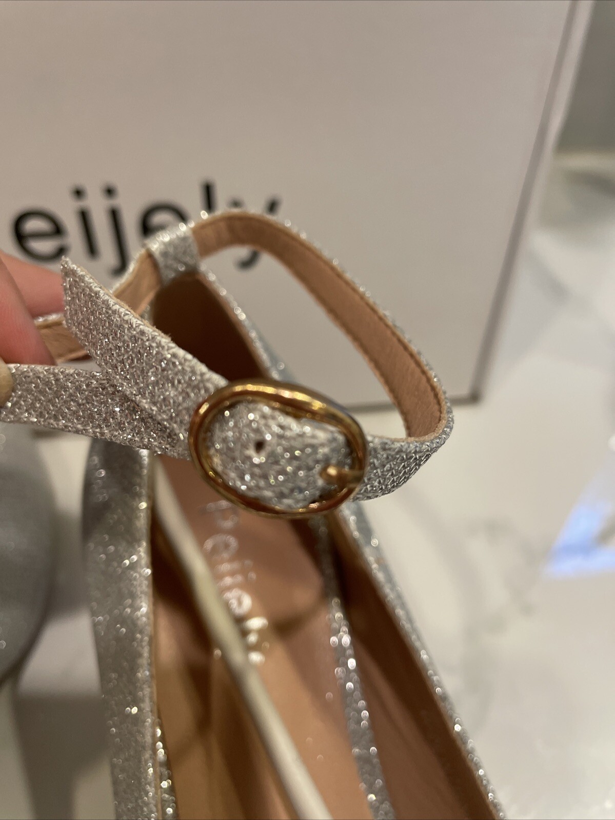 Peijely Women’s silver glitter round Toe 2 inch Heel 8.5