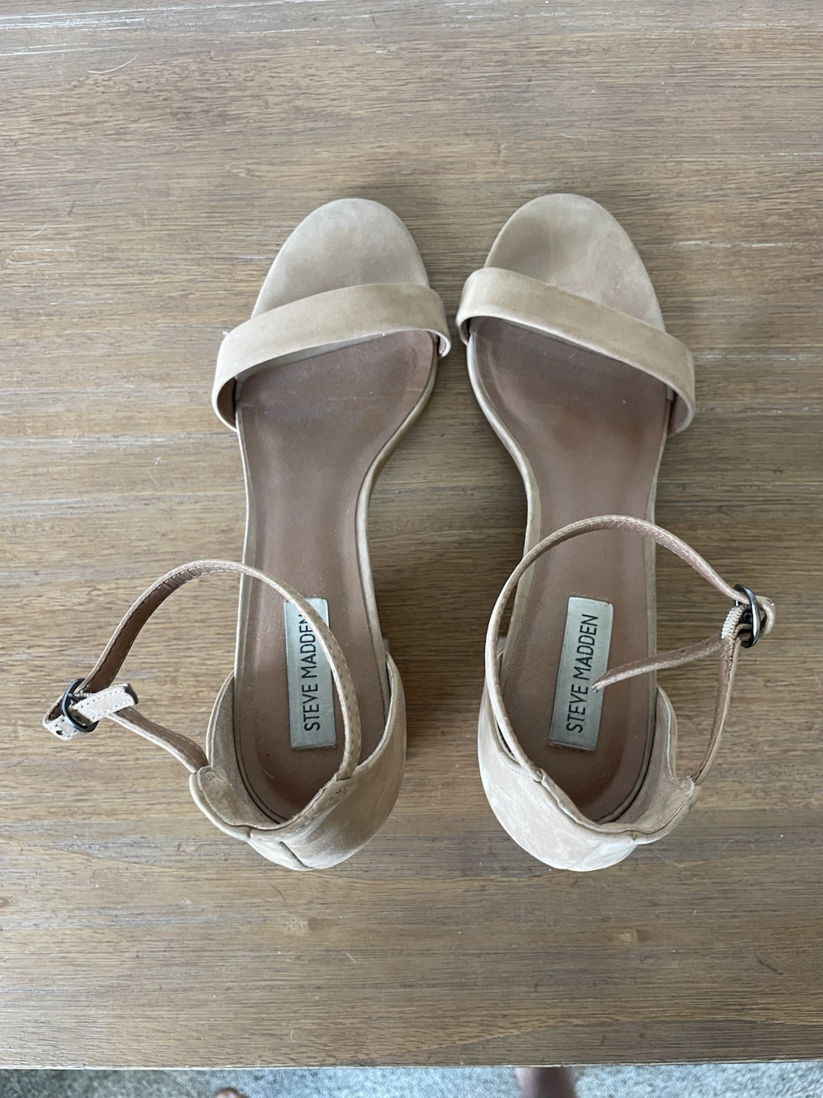 Steve Madden Beige Suede Ankle Strap Block Heel Open Toe Sandals 10