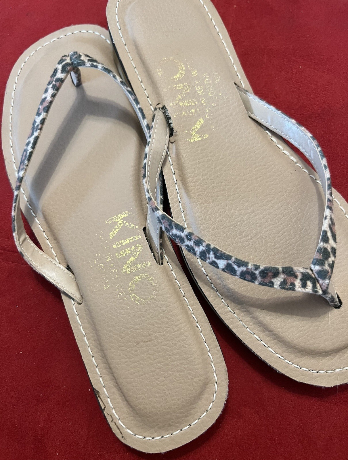 Kino Key West Leather Flip flop Sandals Leopard Print Vacation Florida